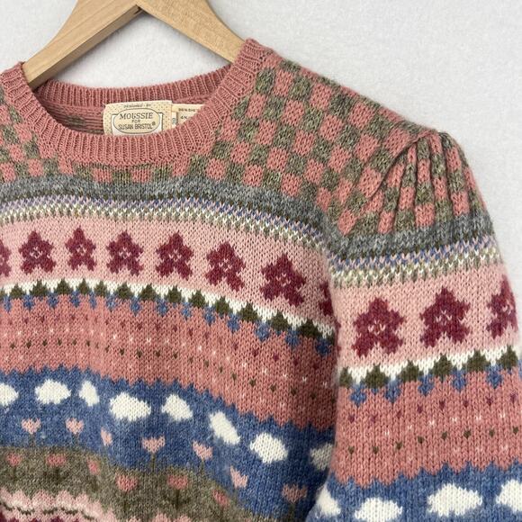 MOUSSIE Sweater 38 CatsWool Blend 70s Susan Brisol Jacquard Floral Jumper VTG HK - Picture 6 of 14